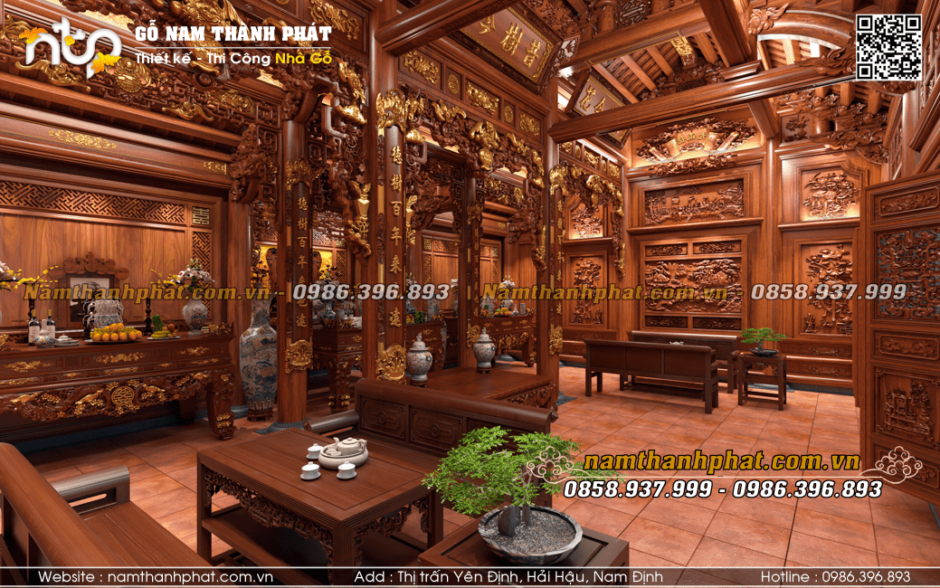 Góc nhìn tổng quan không gian nội thất nhà 3 gian truyền thống